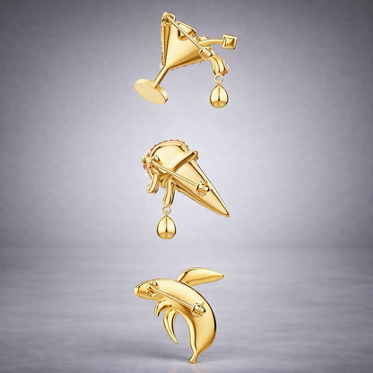 SWAROVSKI Cocktail Ice Cream Banana Crystal “No Regrets” Pins Brooch Set NWT/box