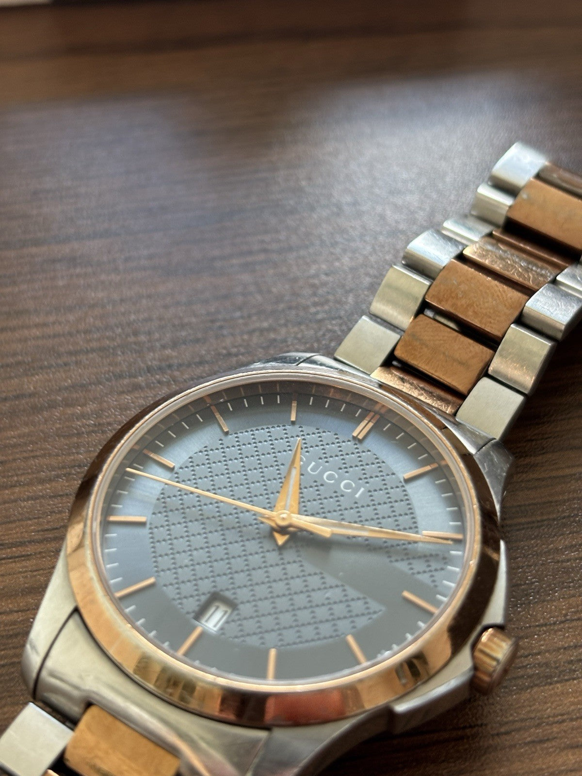 GUCCI Designer G-Timeless Gray Dial Rose Gold 2 Tone Watch #YA126446 (org $1170)