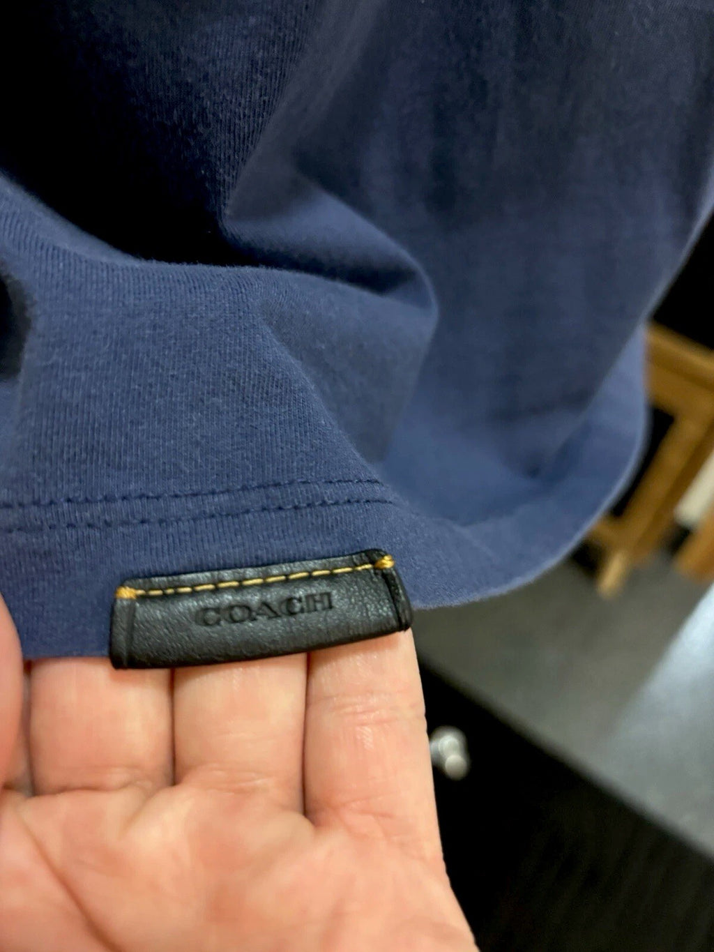 Designer COACH 100% Cotton Long Sleeve T-Shirt Navy Blue Rexy Patch Sz S ($125)