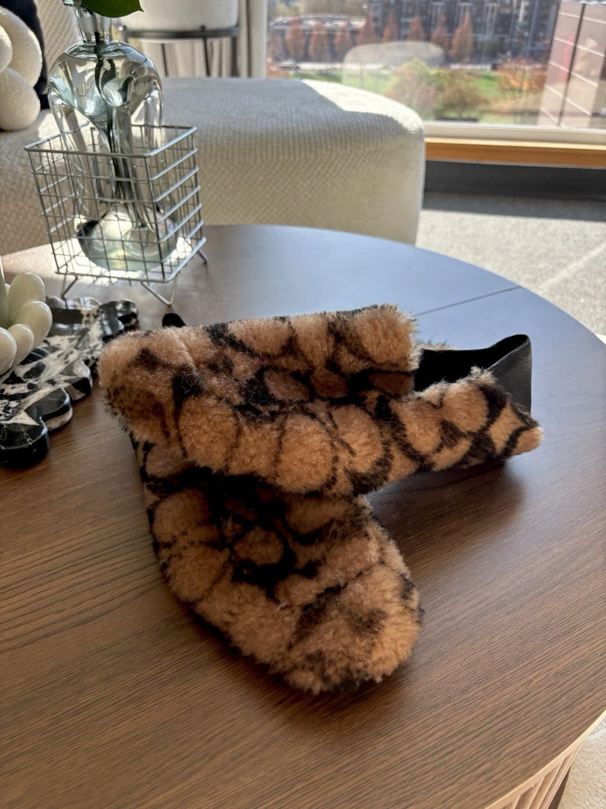 Rare New COACH Runway Shearling/leather Signature C slipper Driver (org $350)