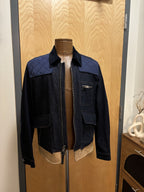 NEW Designer COACH Denim Shearling Jacket Coat Blue Tan Zip Size 50 (org $895)