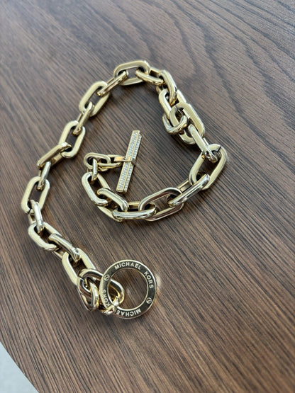 Designer MICHAEL KORS Cityscape Collar Necklace Toggle Choker Gold Chain 16inch