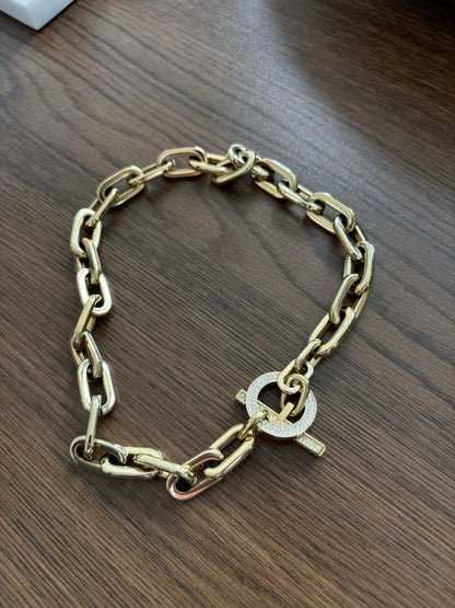 Designer MICHAEL KORS Cityscape Collar Necklace Toggle Choker Gold Chain 16inch