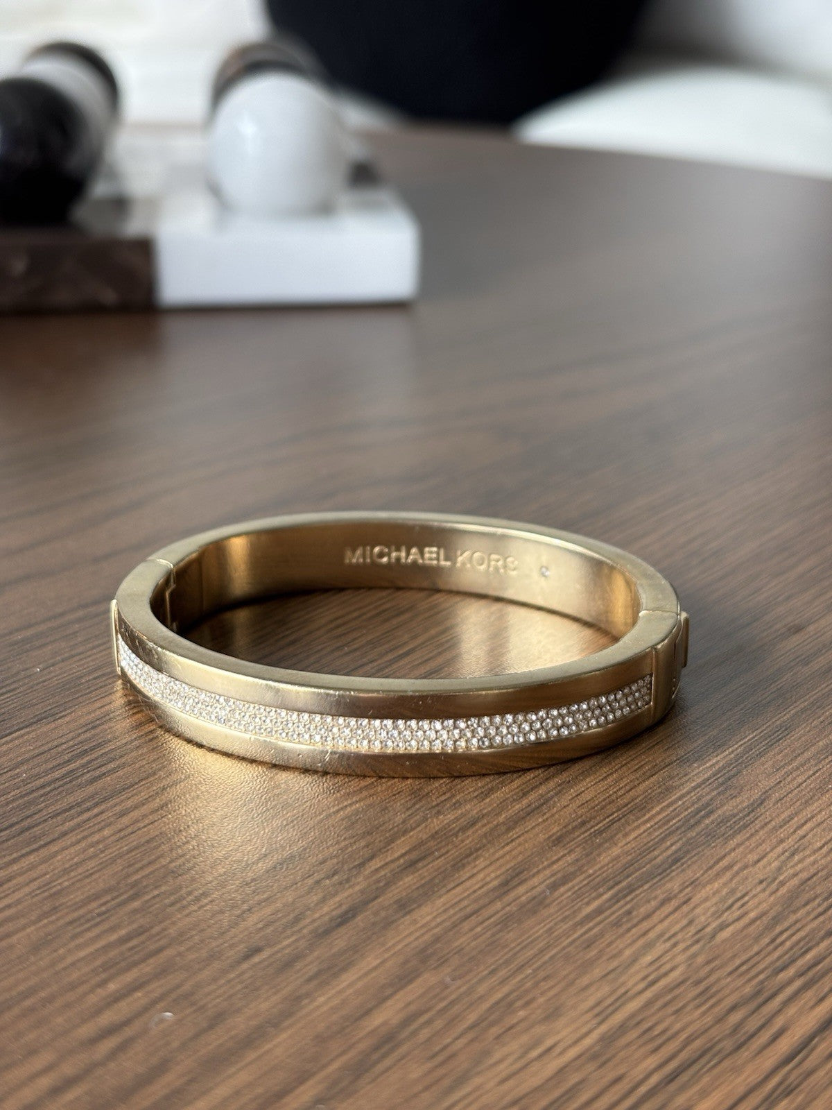 MICHAEL KORS Brand Gold Pave Crystal Fulton Bangle Bracelet MK Signed (org $195)
