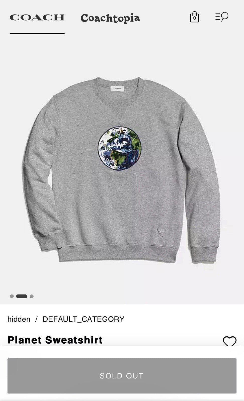 COACH Light Grey Planet Sweatshirt Embroidered Patch Runway Collection ($350)