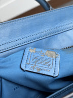 COACH Swagger 27 Pebble Leather Satchel Bag Electric Blue Top Handles (org $395)