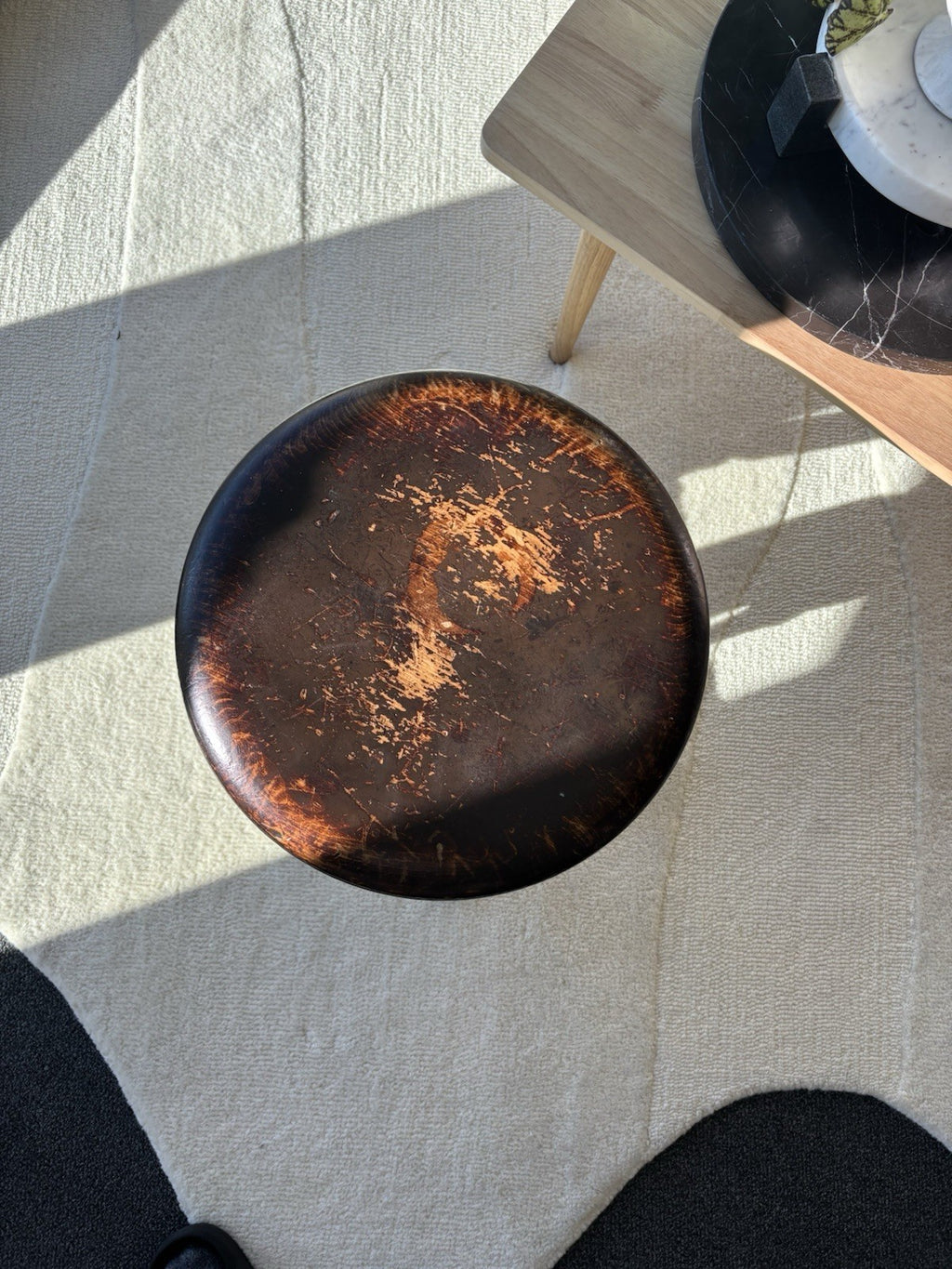 ANTIQUE 1879 Victorian Piano Stool Solid Dark Wood Swivel Glass Ball Claw Foot