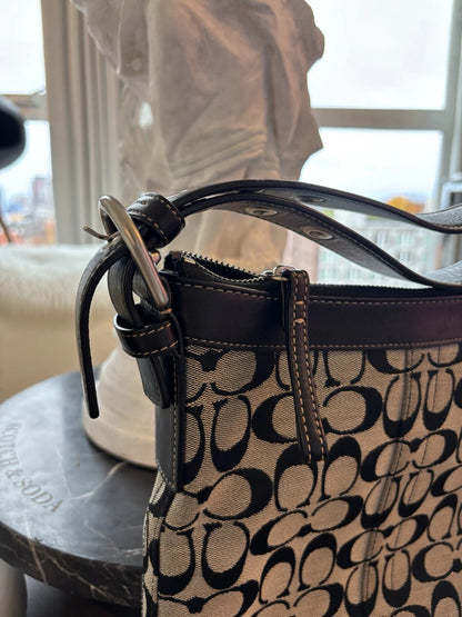 COACH Vintage Bucket Bag Handbag Black Leather Canvas Adjusting Strap (org $350)