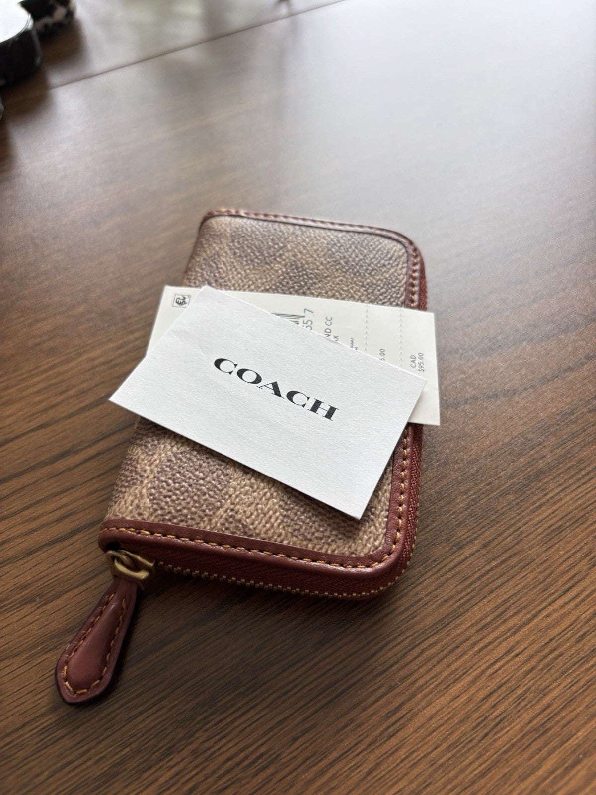 NWT designer COACH Small Zip Wallet Coin/Card Case Signature Tan/rust (org $95)