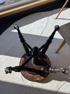 ANTIQUE 1879 Victorian Piano Stool Solid Dark Wood Swivel Glass Ball Claw Foot