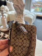 COACH Designer Tan Brown Signature Wristlet Zip Pouch Wallet Leather (org $75)