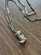 COACH Rare Rexy Dinosaur Pendant Necklace Gold Tone Crystal Bar Chain (org $150)