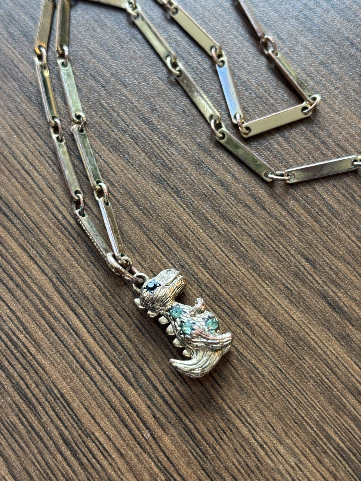 COACH Rare Rexy Dinosaur Pendant Necklace Gold Tone Crystal Bar Chain (org $150)