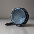 COACH Leather Round Coin Pouch Case Wallet Purse Zip Around Black Gunmetal Charm
