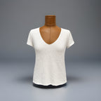 ARMANI Collezioni Italy White Textured V Neck Top Size 14 Stretch Knit Blouse