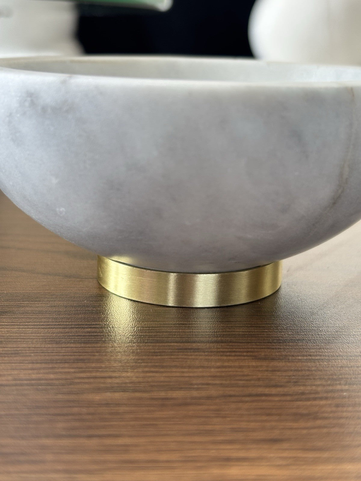 MARBLE Stone Set of 2 Carved Pinch Bowl For Herbs Or Spices 4" White / Gold Trim