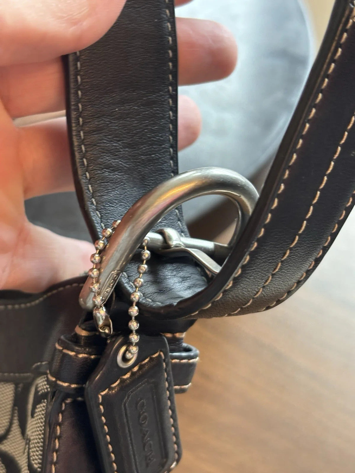 COACH Vintage Bucket Bag Handbag Black Leather Canvas Adjusting Strap (org $350)