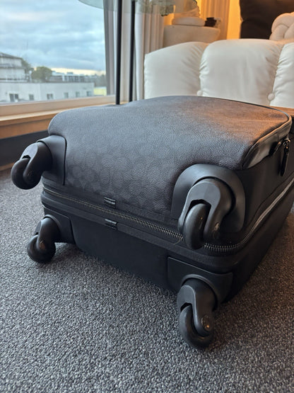 COACH Designer Logo Luggage/ Carry On Roller Wheeled Travel Bag Black (org $795)