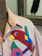 Vintage CARVEN Rare 1991 Designer Embroidered Tropical Parrots Button-Up Size M