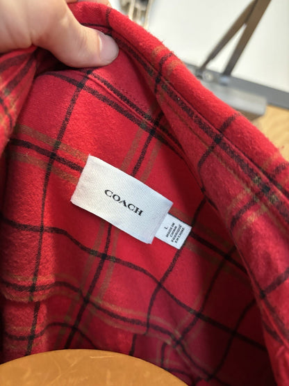 New COACH Designer Sz Large Long Sleeve Button Shirt Flannel Red Plaid (org$350)