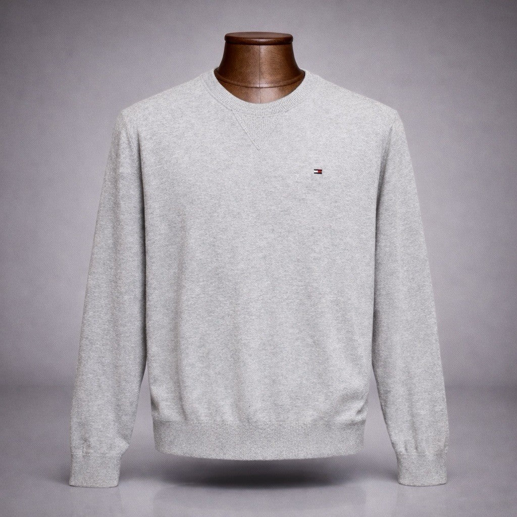 TOMMY HILFIGER Classic V-Neck Sweater Logo Pullover Gray Men Size L (org $75)