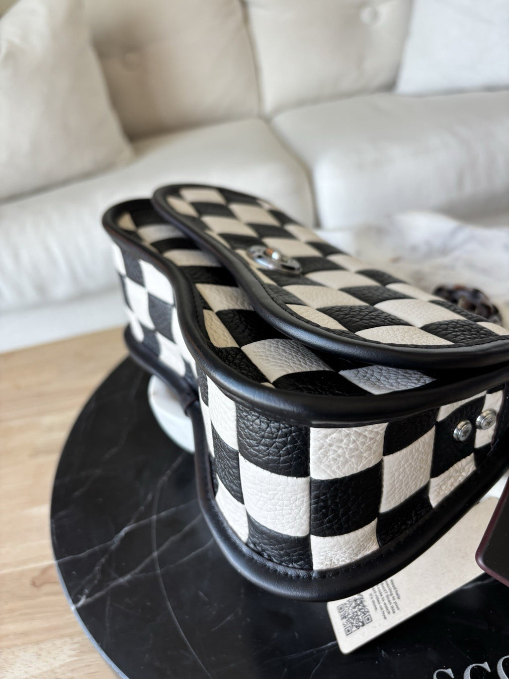COACH Coachtopia Wavy Dinky Crossbody Bag Black/white Checkerboard Check Leather
