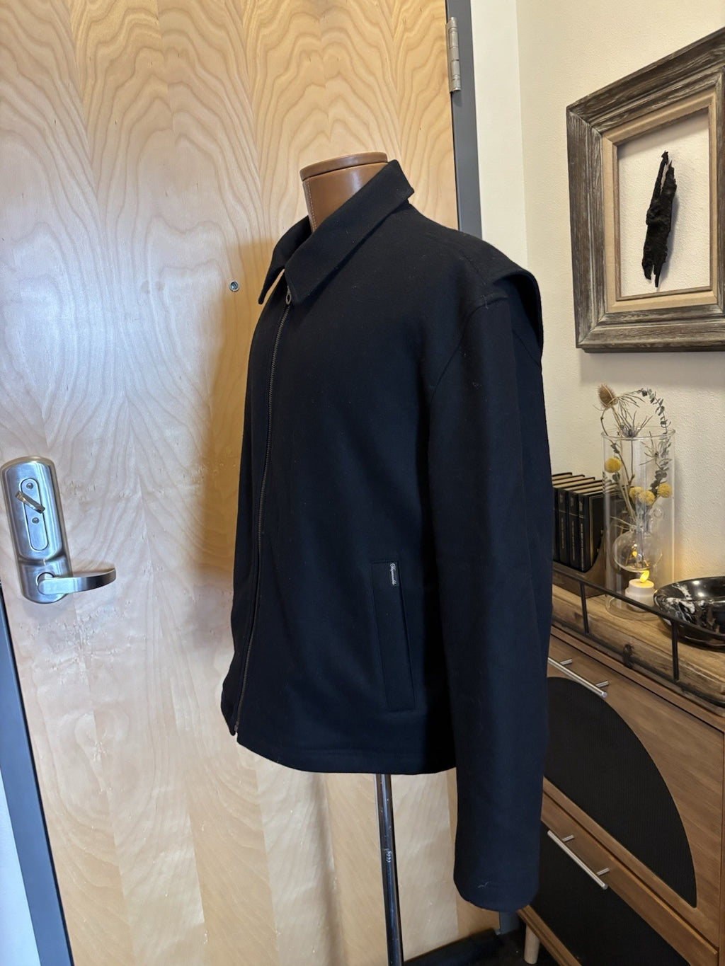 FACONNABLE Designer Wool Zip-Up Jacket Over Coat Black Classic Medium (org $640)
