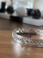 COACH 2004 Signature C Crystal Bangle Bracelet Silver Tone Openwork Rose Edge