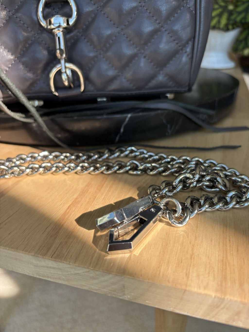 REBECCA MINKOFF Mini MAC Gray Quilted Leather Zip Crossbody Bag Chain (org $430)