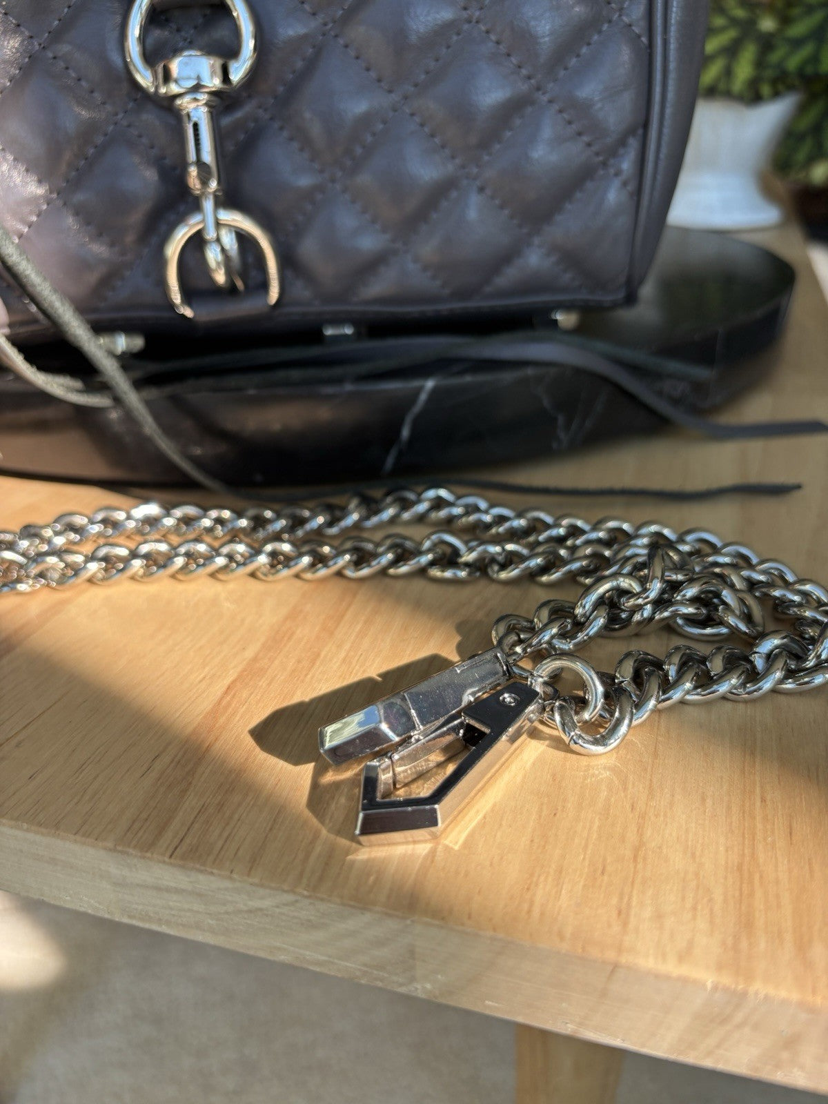 REBECCA MINKOFF Mini MAC Gray Quilted Leather Zip Crossbody Bag Chain (org $430)