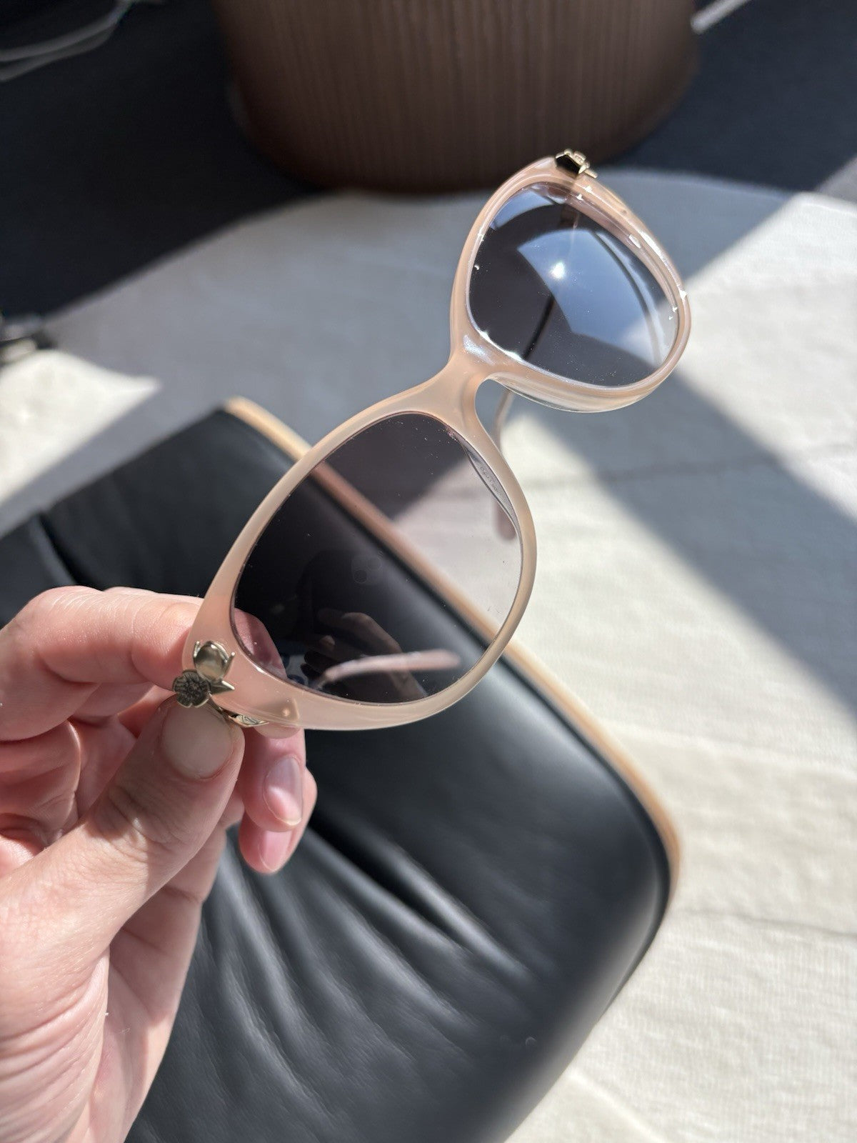 NEW Designer COACH Retail Light Pink Sunglasses Brass Flower Hardware (org $197)