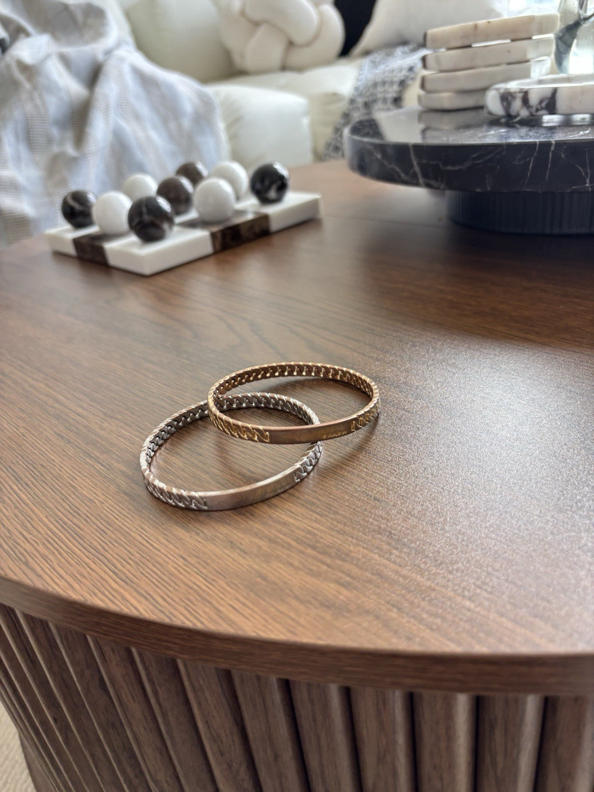 Vintage Designer COACH Set of 2 Bangle Bracelet Embossed Silver & Gold Plated