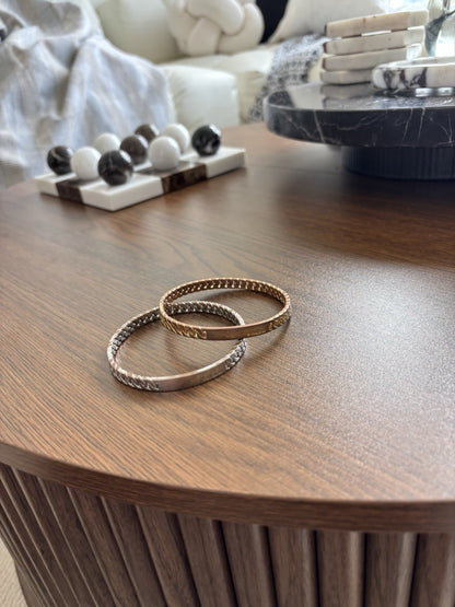 Vintage Designer COACH Set of 2 Bangle Bracelet Embossed Silver & Gold Plated