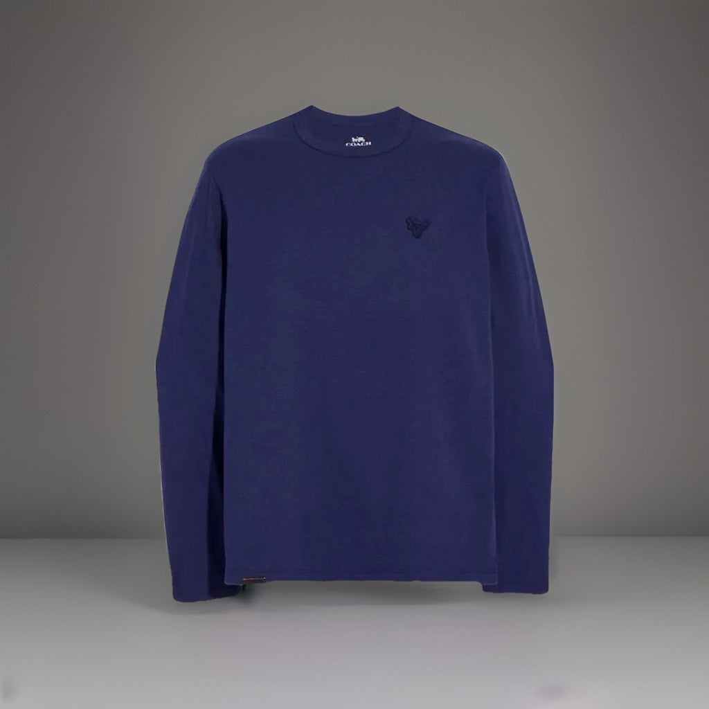Designer COACH 100% Cotton Long Sleeve T-Shirt Navy Blue Rexy Patch Sz S ($125)