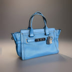 COACH Swagger 27 Pebble Leather Satchel Bag Electric Blue Top Handles (org $395)