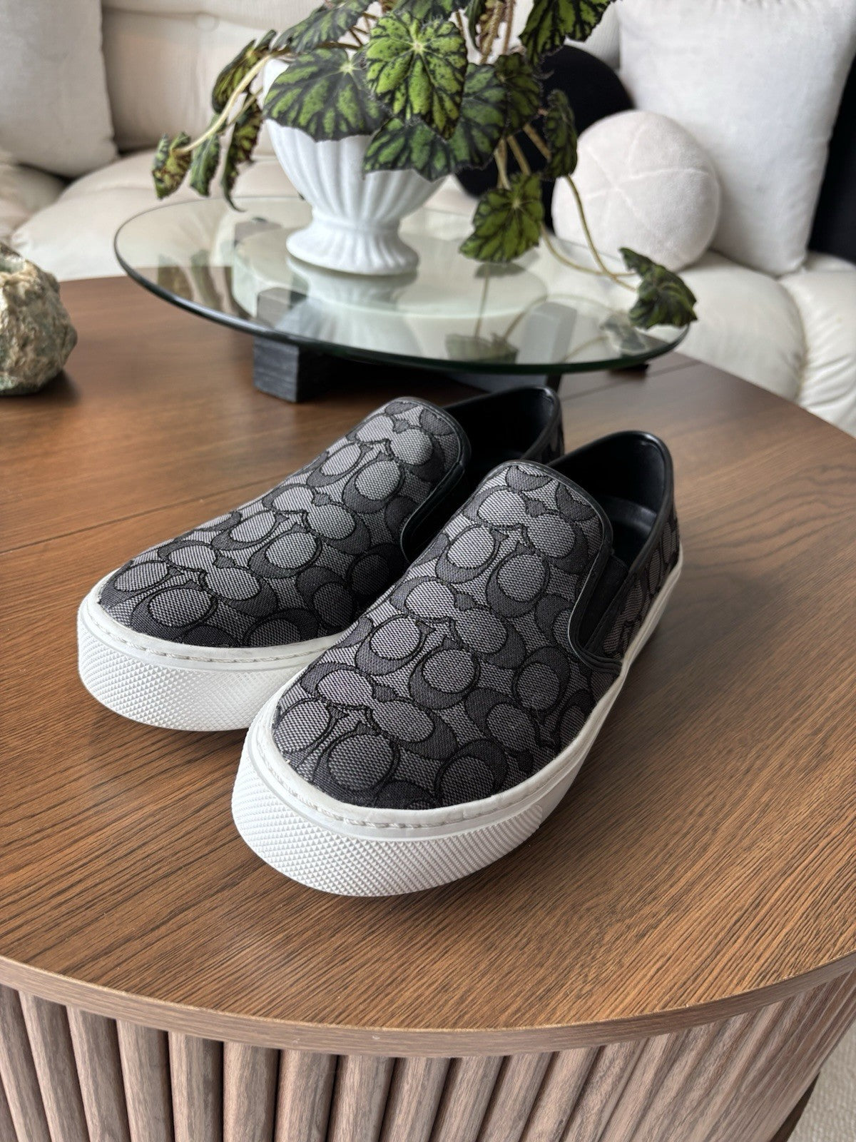 Coach Signature C Logo Canvas Slip On Sneakers Charcoal Women Size 11 (org $175)