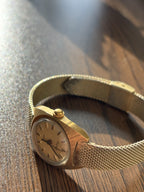 VINTAGE 1971 Timex Electric Ladies Wrist Watch Gold Tone Dial Deco Mesh Bracelet