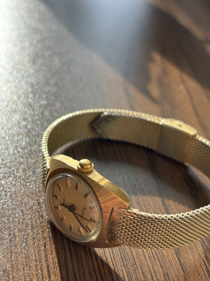 VINTAGE 1971 Timex Electric Ladies Wrist Watch Gold Tone Dial Deco Mesh Bracelet