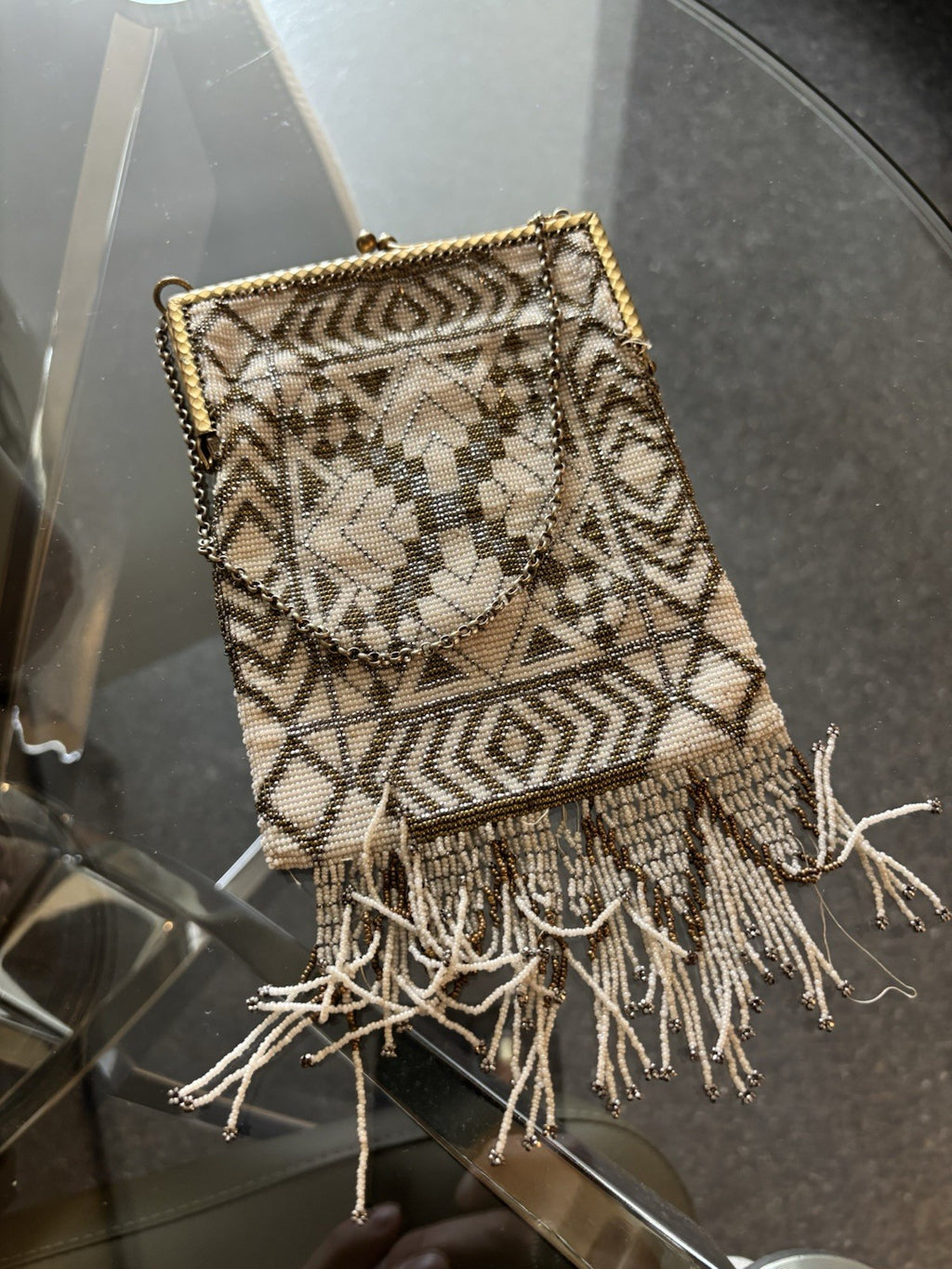 1920’s Antique French Steel Cut Beaded Fringe Evening Bag Art Deco Wristlet Rare