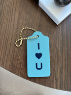 COACH Designer “I Love You” Leather Hanging Tag Bag Charm Fob Teal Blue Silver