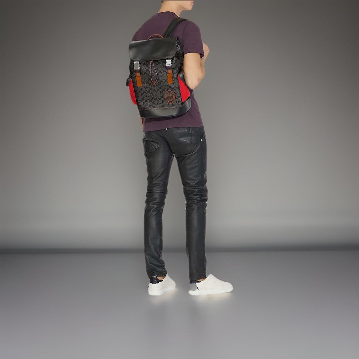 Designer COACH Rivington Backpack Rucksack Signature Leather Red/ Blk (org $595)