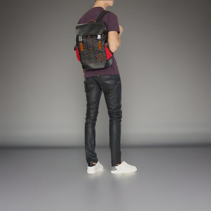 Designer COACH Rivington Backpack Rucksack Signature Leather Red/ Blk (org $595)