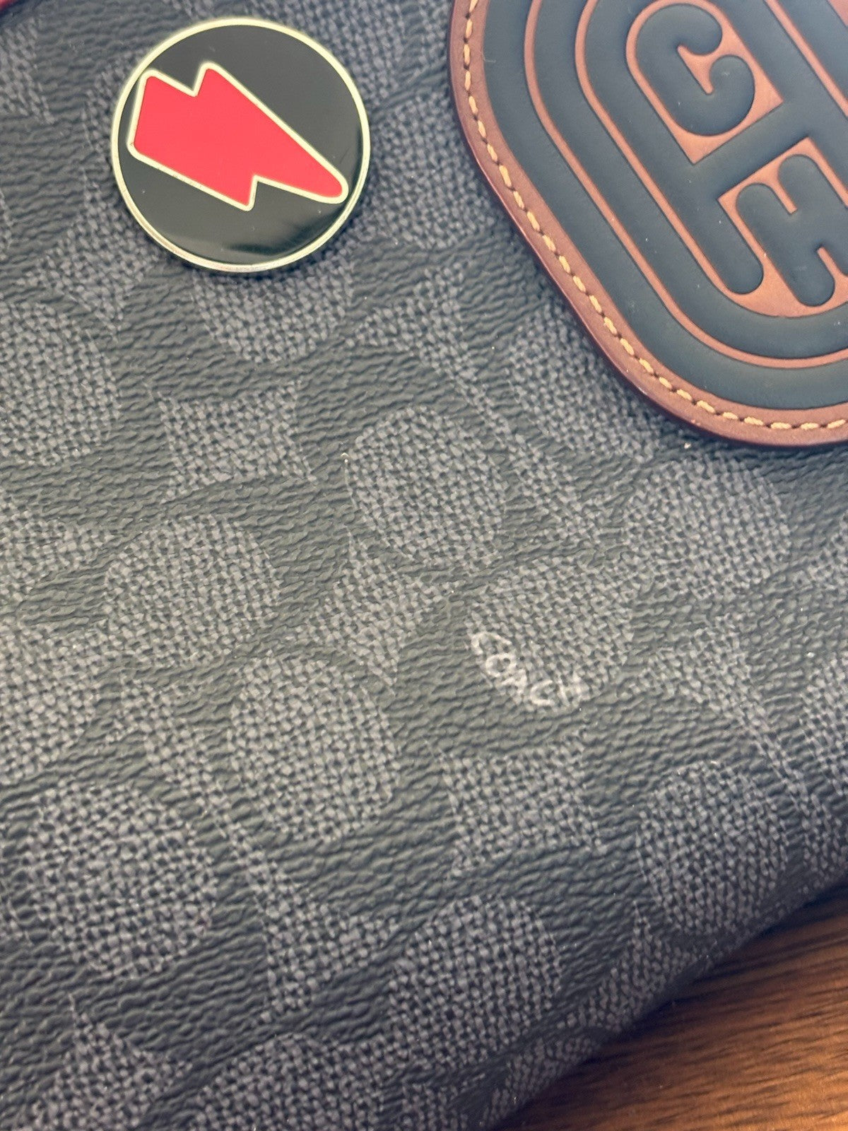 COACH Create Pin Banana/ Bolt Pins Accessory Toiletry Pouch Wristlet Red Leather