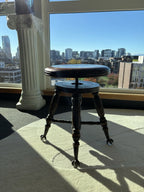 ANTIQUE 1879 Victorian Piano Stool Solid Dark Wood Swivel Glass Ball Claw Foot