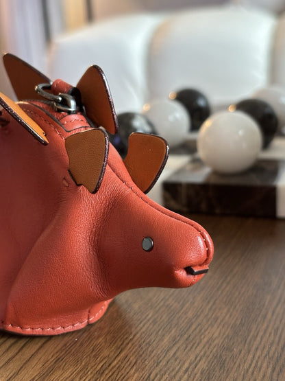 COACH Steggy Dino Dinosaur Leather Zip Coin Case Vermillion Orange (org $295)