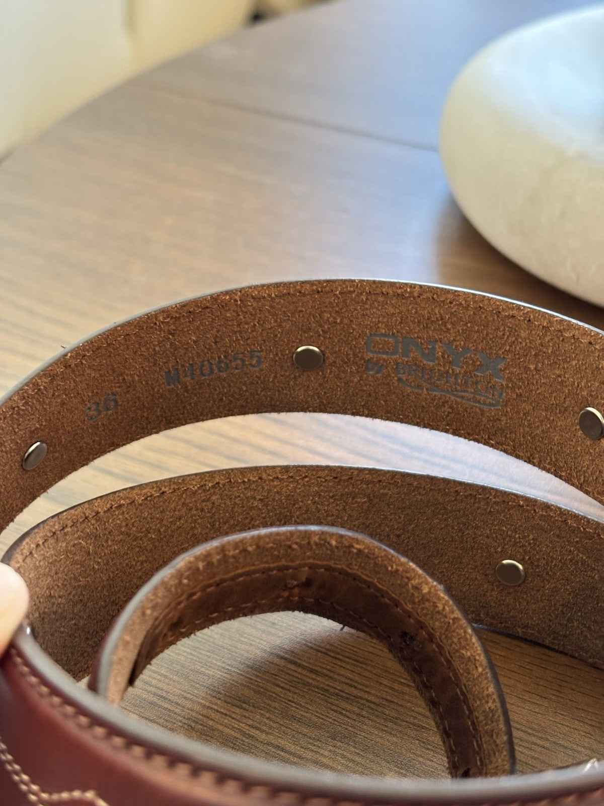 Genuine Turquoise BRIGHTON Cody Taper Brown Leather Belt Size 30/32 Silver Plate