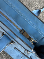 COACH Swagger 27 Pebble Leather Satchel Bag Electric Blue Top Handles (org $395)