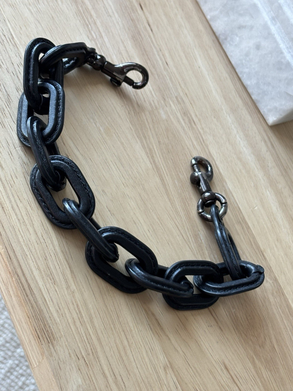 COACH RARE Black Leather Wrapped Chunky Chain Bag Strap Gunmetal Clips 12.5 in