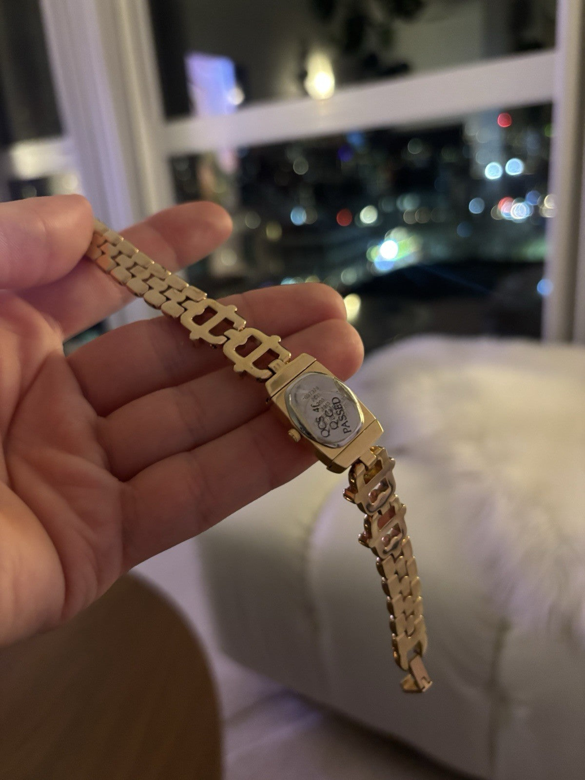 GRUEN Vintage Gold Tone Peekaboo Hidden Face Pearl Dial Slide Out Bracelet Watch