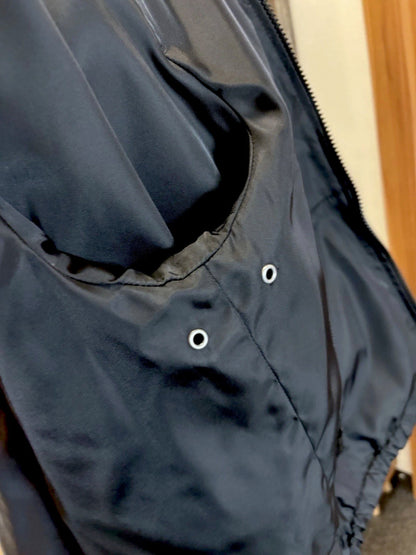 Designer COACH Lamb Leather Jacket Reversible W/ Hood Navy/BLK Sz 48 (Org $1295)